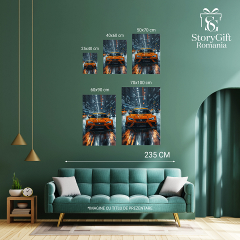 Mașină Sport Seat Portocalie pe Stradă Ploioasă, Marime 40x25CM [3]