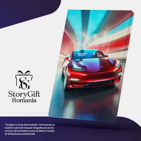 Tablou Canvas:  Masina Tesla rosie mergand cu viteza - abstract Pictura Digitala 40x25CM [4]