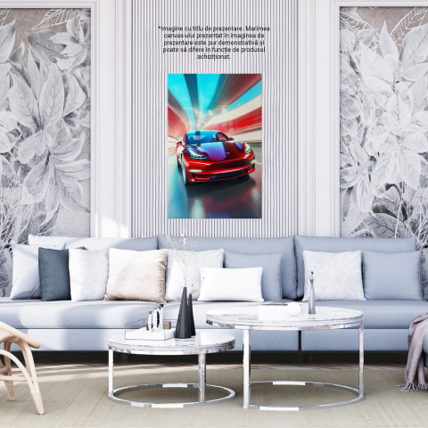 Tablou Canvas Mașină Tesla Roșie în Viteză | Pictură Digitală Abstractă, Marime 40x25CM [3]
