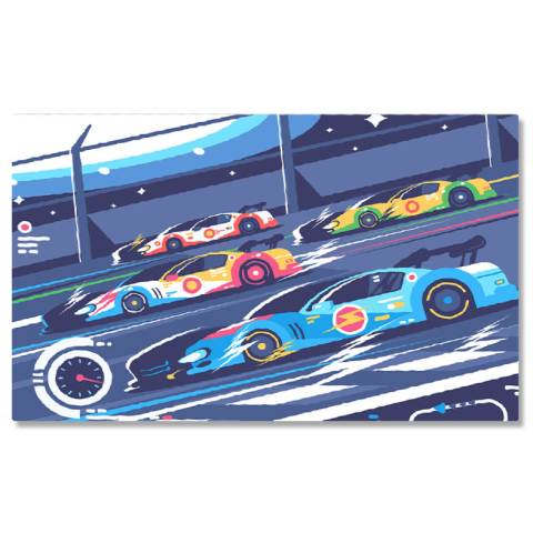 Vehicule - Tablou Canvas Masini Sport de Curse care sunt intr-o Intrecere Merg cu Viteza pe Pista, Race Cars 40x25CM
