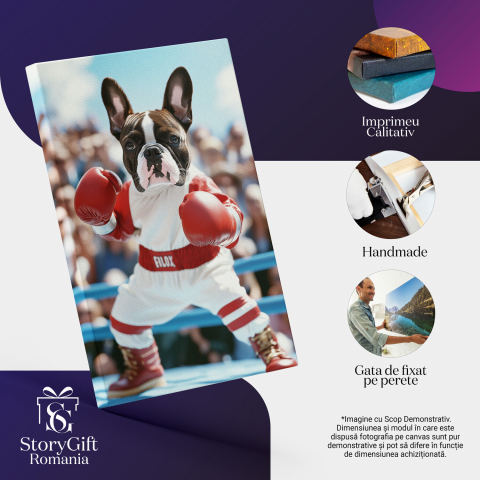  Tablou Canvas Personalizat Jucător De Box Cu Mănuși Roșii În RingMarime 40x25CM [3]