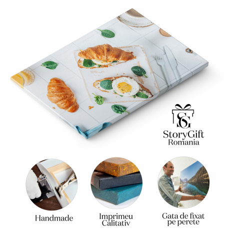 Tablou Canvas Mic Dejun Delicios: Croissant, Ouă și Suc de Portocale, Marime 40x25CM [1]
