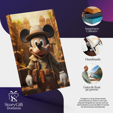Mickey Mouse în Templul Antic - Aventură în Junglă cu Pălărie și Geantă Portocalie, Marime 40x25CM [1]