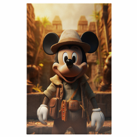 Mickey Mouse în Templul Antic - Aventură în Junglă cu Pălărie și Geantă Portocalie, Marime 40x25CM