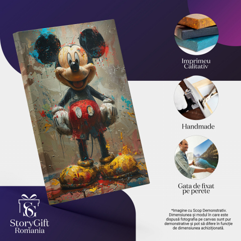 Mickey Mouse Zâmbind în Pictură cu Pete de Culoare - Tablou Canvas, Marime 40x25CM [1]