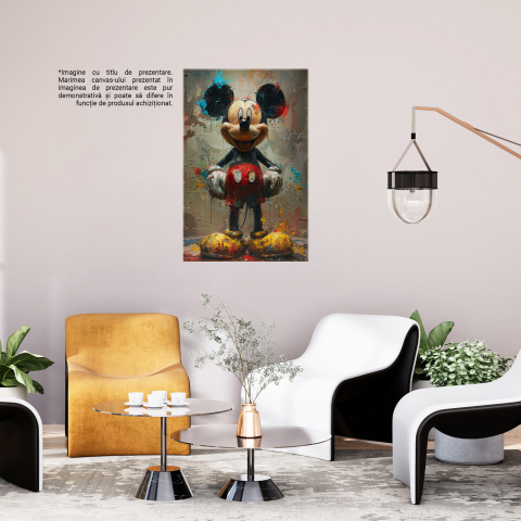 Mickey Mouse Zâmbind în Pictură cu Pete de Culoare - Tablou Canvas, Marime 40x25CM [2]