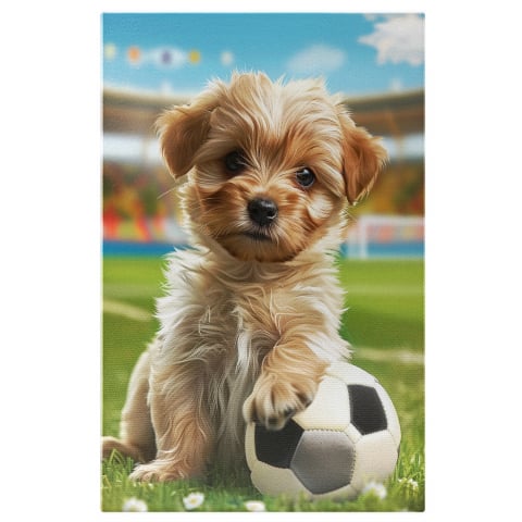 Tablouri Canvas - Tablou Canvas Yorkshire Terier Joacă Fotbal, Marime 40x25CM