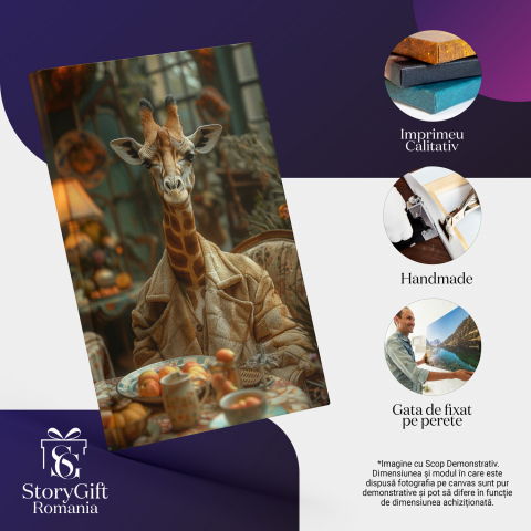 Mică Girafă cu Urechi Lungi în Haină de Iarnă - Tablou Canvas, Marime 40x25CM [1]