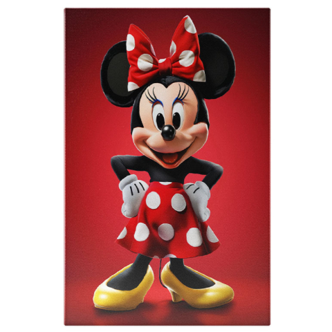 Personaje Desene Animate - Tablou Canvas:  Minnie in Rochie cu Buline si Funda Asortata cu Gene Lungi in Pantofi cu Toc Galbeni Pictura Digitala 40x25CM