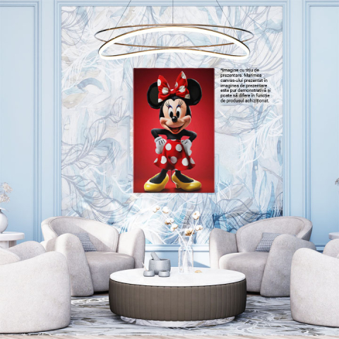 Tablou Canvas:  Minnie in Rochie cu Buline si Funda Asortata cu Gene Lungi in Pantofi cu Toc Galbeni Pictura Digitala 40x25CM [1]