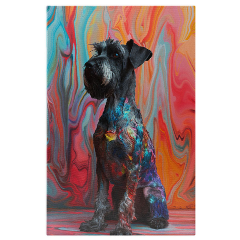 Câini - Tablou Canvas: Mirația Vălurită de pe Pereții Curgători Câine Pozat din Profil Serios Pictura Digitala 40x25CM