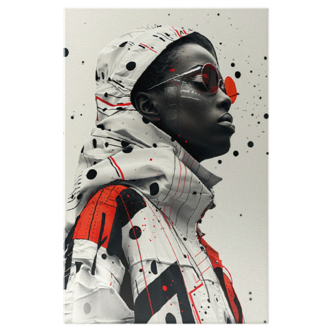 Portret - Tablou Canvas Misterul Privirii Ascunse În Umbra Ochelarilor de Soare Puncte Negre și Lumină , Pictura Digitala 40x25CM