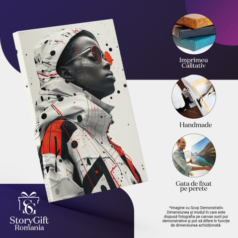 Tablou Canvas Misterul Privirii Ascunse În Umbra Ochelarilor de Soare Puncte Negre și Lumină , Pictura Digitala 40x25CM [2]