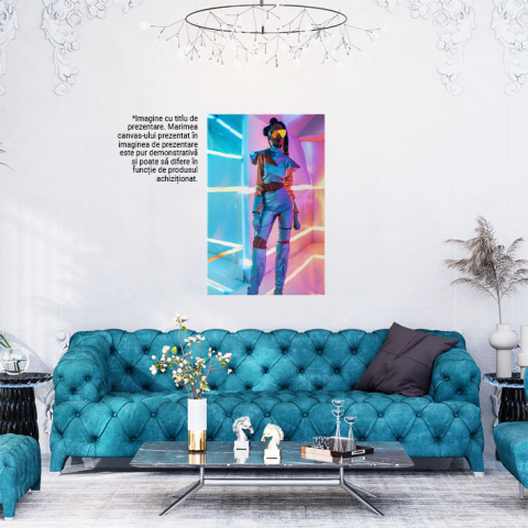 Tablou Canvas Modă în lumini colorate, manechin feminin în costum reflectorizant - Pereți de sticlă cu led-uri , Pictura Digitala 40x25CM [1]