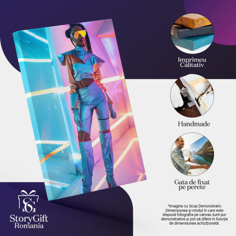 Tablou Canvas Modă în lumini colorate, manechin feminin în costum reflectorizant - Pereți de sticlă cu led-uri , Pictura Digitala 40x25CM [2]