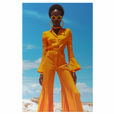 Femeie Africană în Costum Portocaliu - Pictură Digitală Stil Vechi, Marime 40x25CM