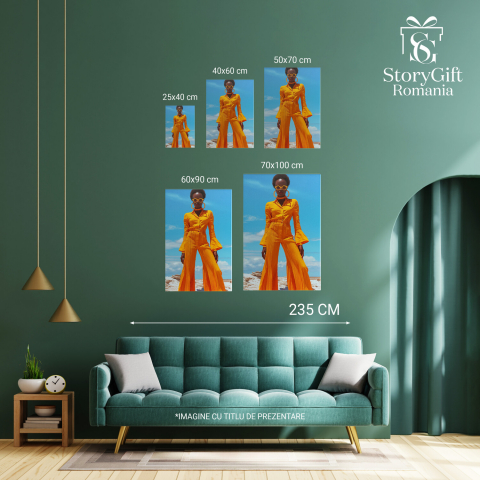 Femeie Africană în Costum Portocaliu - Pictură Digitală Stil Vechi, Marime 40x25CM [3]