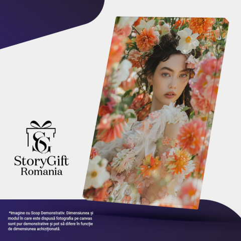 Tablou Canvas:  Model Feminin în Cadru Delicat cu Multe Flori- Feminitate și Eleganță Pictura Digitala 40x25CM [4]