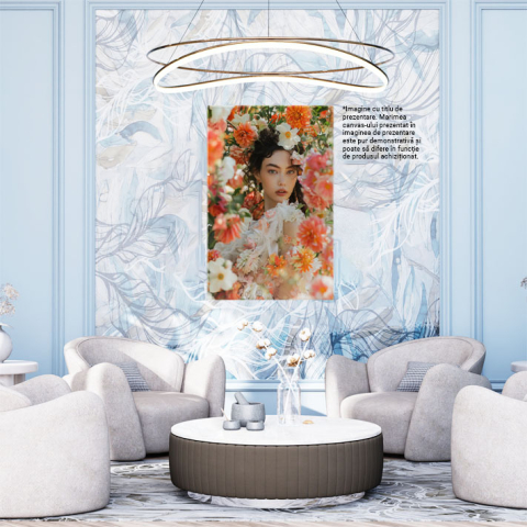 Tablou Canvas:  Model Feminin în Cadru Delicat cu Multe Flori- Feminitate și Eleganță Pictura Digitala 40x25CM [1]