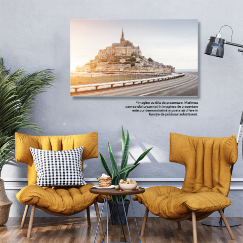 Tablou Canvas: Mont Saint-Michel in Apus - Patrimoniu Mondial si Lumini Magice 40x25CM [2]