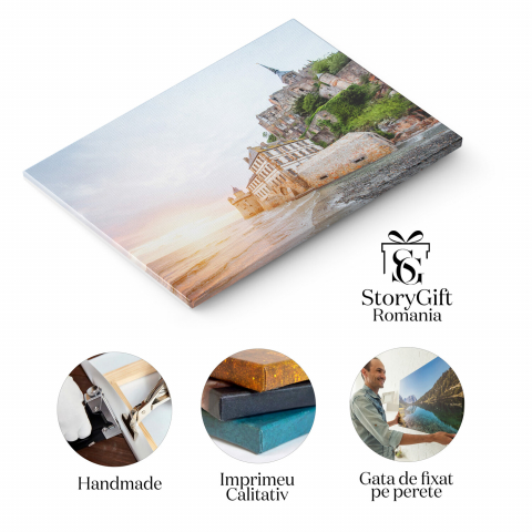 Tablou Canvas: Mont Saint-Michel în Apus - Poveste și Reflecții, Marime 40x25CM [1]