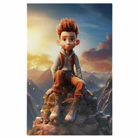 Apus și Răsări - Tablou Canvas - Băiatul și Apusul în Mijlocul Munților, Marime 40x25CM