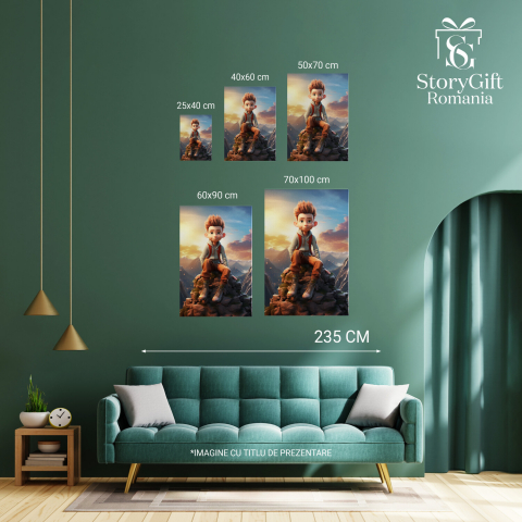 Tablou Canvas - Băiatul și Apusul în Mijlocul Munților, Marime 40x25CM [2]