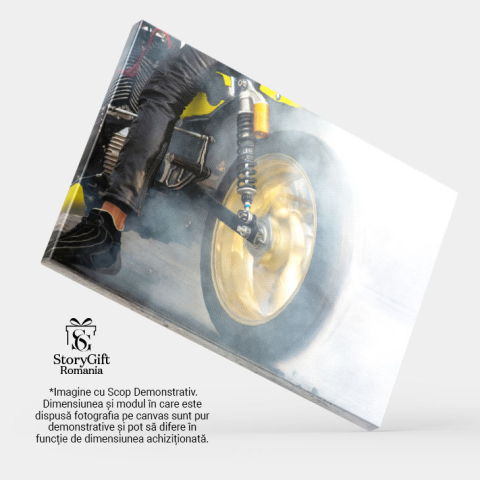 Tablou Canvas Motocicleta Cauciucuri Arzand pe Drum, Actiune, Asfalt, Motocicleta, Cursa, Competitie 3106 40x25CM [3]