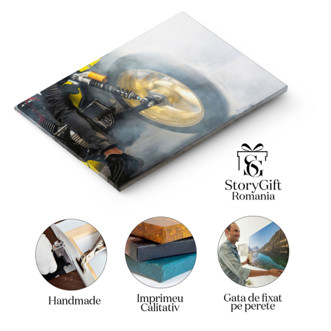 Tablou Canvas Motocicleta Cauciucuri Arzand pe Drum, Actiune, Asfalt, Motocicleta, Cursa, Competitie 3106 40x25CM [1]