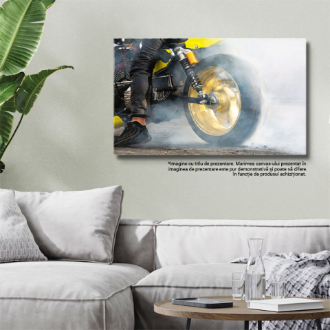 Tablou Canvas Motocicleta Cauciucuri Arzand pe Drum, Actiune, Asfalt, Motocicleta, Cursa, Competitie 3106 40x25CM [2]