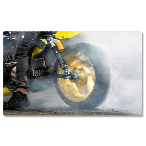 Vehicule - Tablou Canvas Motocicleta Cauciucuri Arzand pe Drum, Actiune, Asfalt, Motocicleta, Cursa, Competitie 3106 40x25CM