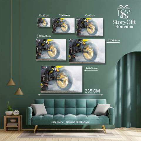 Tablou Canvas Motocicleta Cauciucuri Arzand pe Drum, Actiune, Asfalt, Motocicleta, Cursa, Competitie 3106 40x25CM [4]