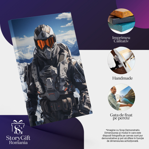 Tablou Canvas - Motociclist cu Cască Protectoare pe Muntele Înghețat: Pregătit pentru Aventură, Marime 40x25CM [1]