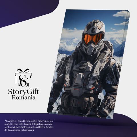 Tablou Canvas - Motociclist cu Cască Protectoare pe Muntele Înghețat: Pregătit pentru Aventură, Marime 40x25CM [3]