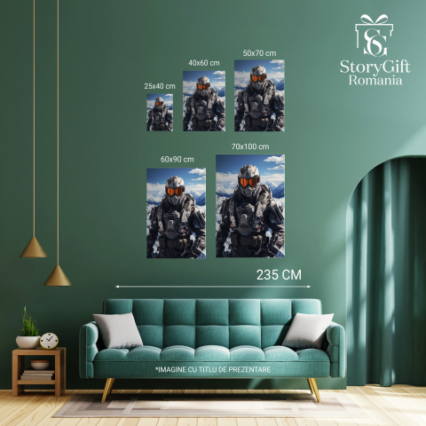 Tablou Canvas - Motociclist cu Cască Protectoare pe Muntele Înghețat: Pregătit pentru Aventură, Marime 40x25CM [2]