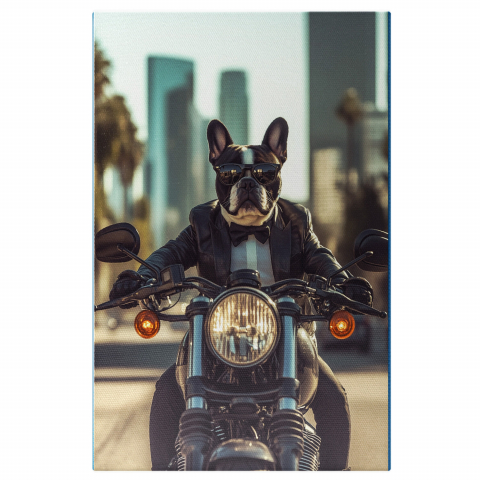 Vehicule -  Tablou Canvas Personalizat Motociclist Elegant Cu Papion NegruMarime 40x25CM