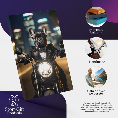  Tablou Canvas Personalizat Motociclist Pe Străzi Noaptea Cu Costum ModernMarime 40x25CM [3]