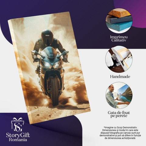 Tablou Canvas Motociclistul Accelerează Lăsând un Nor de Praf Ridicat în Urma Sa , Pictura Digitala 40x25CM [2]