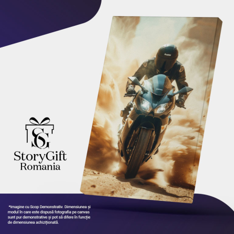 Tablou Canvas Motociclistul Accelerează Lăsând un Nor de Praf Ridicat în Urma Sa , Pictura Digitala 40x25CM [4]