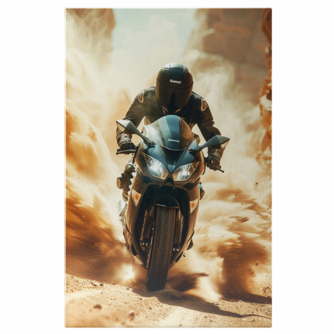 Motociclistul în Viteză - Tablou Canvas cu Nor de Praf Ridicat, Marime 40x25CM