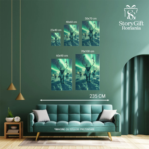 Tablou Canvas: Mulțimea de Cerbi Polari se Bucură de Priveliștea Reflectată a Cerului în Culori Pictura Digitala 40x25CM [3]