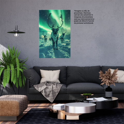 Tablou Canvas: Mulțimea de Cerbi Polari se Bucură de Priveliștea Reflectată a Cerului în Culori Pictura Digitala 40x25CM [1]