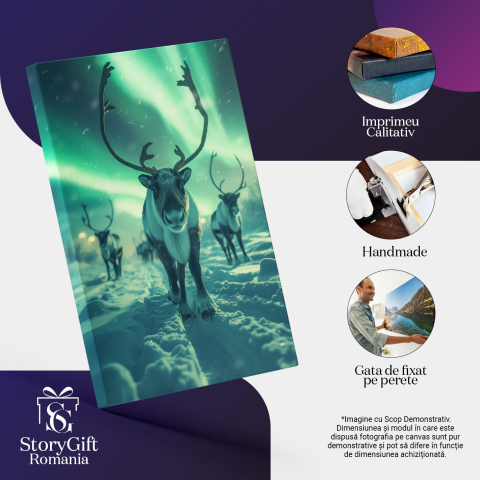 Tablou Canvas: Mulțimea de Cerbi Polari se Bucură de Priveliștea Reflectată a Cerului în Culori Pictura Digitala 40x25CM [2]