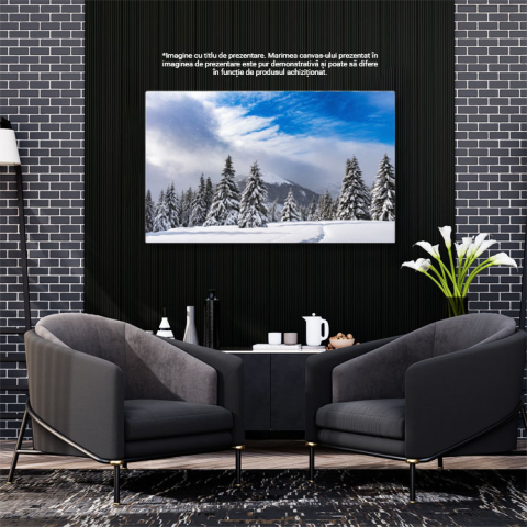 Tablou Canvas Munti cu Varfuri Acoperite de Zapada si Cascate la Glen Etive: Munti, Cascade, Zapada, Glen Etive, Iarna. 4140 40x25CM [2]