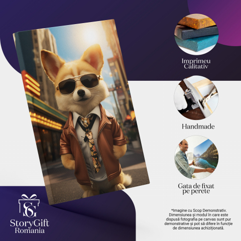 Tablou Canvas - Figurină Muppet: Câine Rosiatic ca o Vulpe cu Ochelari și Cămașă cu Cravată, Marime 40x25CM [1]