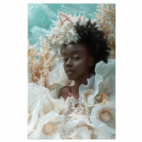 Natura Apelor Îmbrățișând Femeia - Contrastul Elefantei între Păr și Scoici, Marime 40x25CM