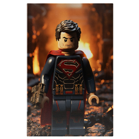 Personaje Desene Animate - Tablou Canvas:  Neinvinsul Superman Lego aflat in fata raului pregatit de lupta- pentru Iubitorii seriei Superman Pictura Digitala 40x25CM