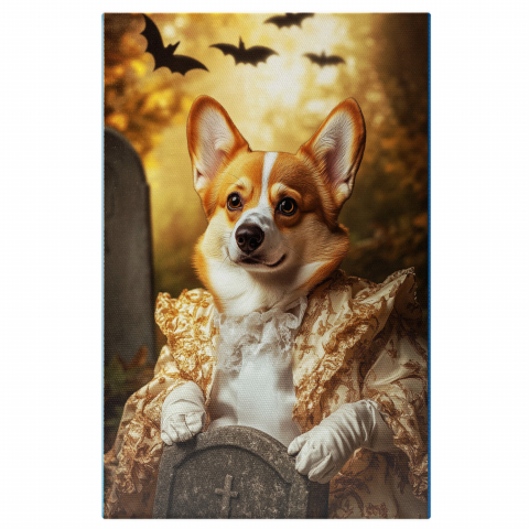 Sărbători -  Tablou Canvas Personalizat Ținută Regală Galbenă La Halloween În CimitirMarime 40x25CM