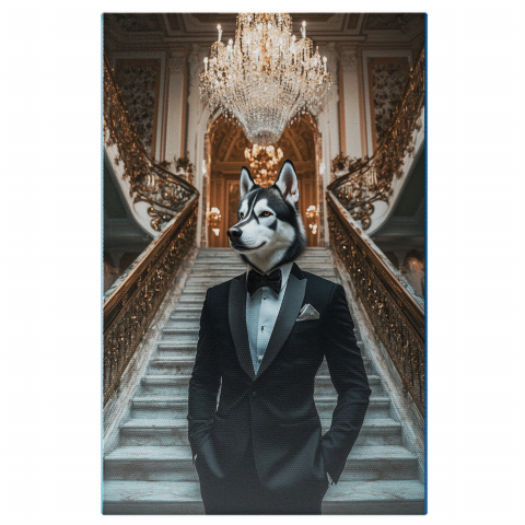 Personalizate cu Animalul Tau -  Tablou Canvas Personalizat Costum Negru Cu Papion La Bal RegalMarime 40x25CM