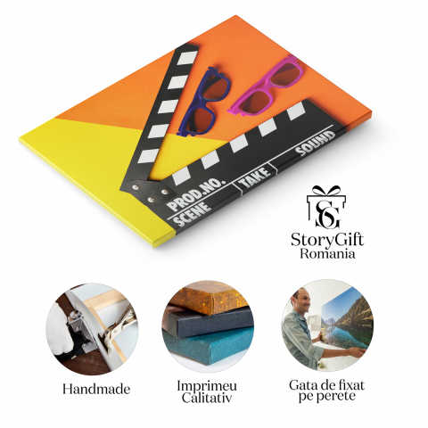 Tablou Canvas Nostalgia Cinematografică: Clapboard Retro și Magia Filmului, Marime 40x25CM [1]